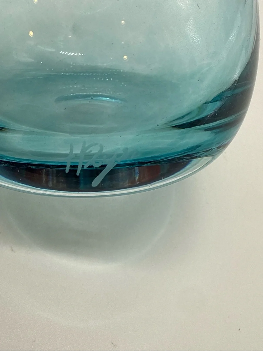 Sabina Rymanow Poland Blue Blown Art Glass 9” Vase Orange Coil Artist Signed